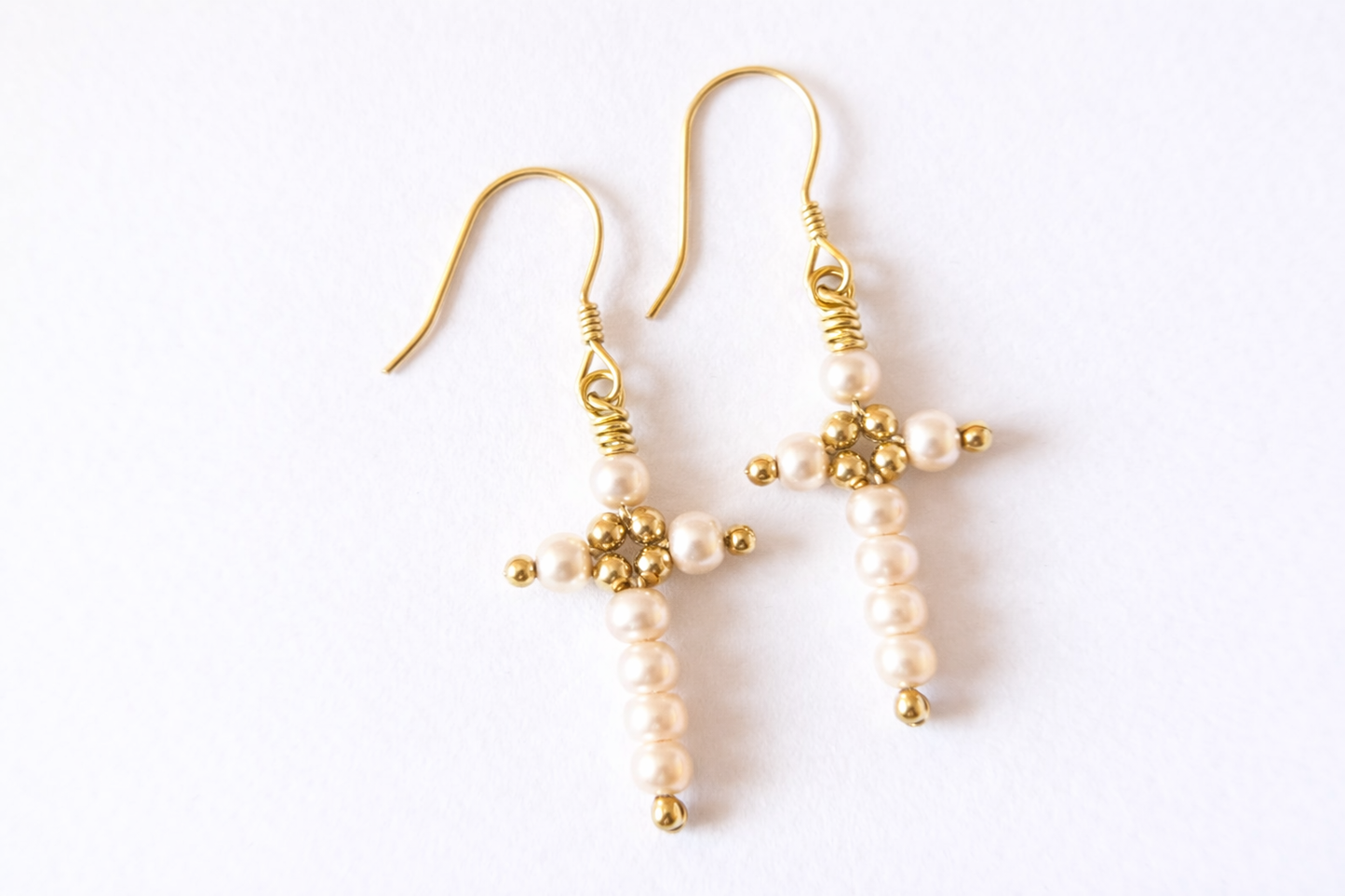 Pearly Cross Earrings