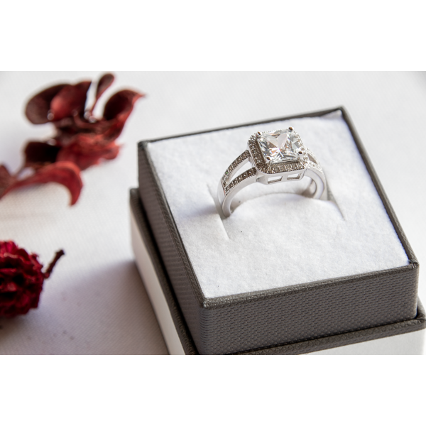 Square CZ Sterling Silver Ring