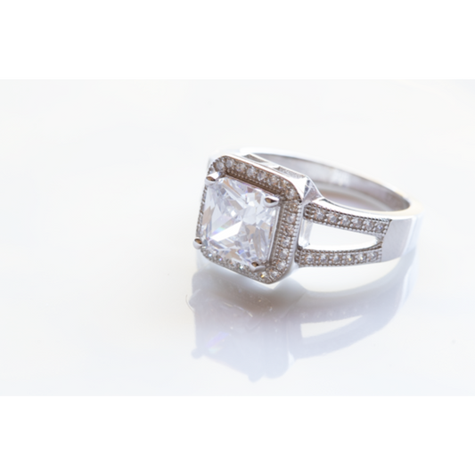 Square CZ Sterling Silver Ring